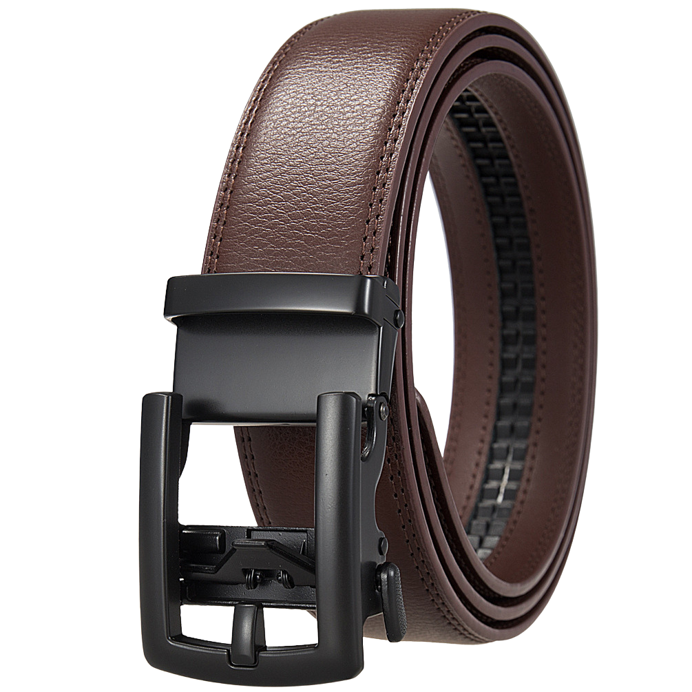 Ceinture Paul Or2 en cuir marron avec boucle métallique noire automatique, 3,5 cm de large