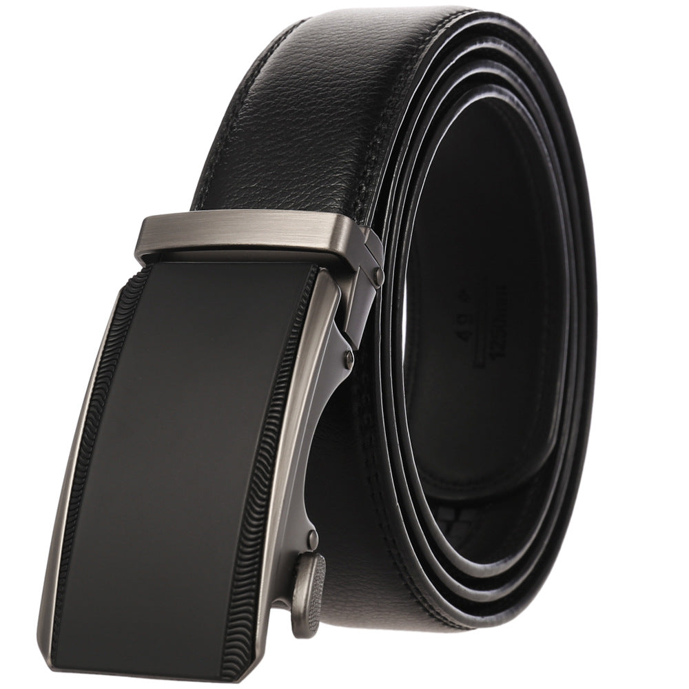 Ceinture homme Pigalle noire avec boucle automatique argentée texturée et cuir de vachette grainé