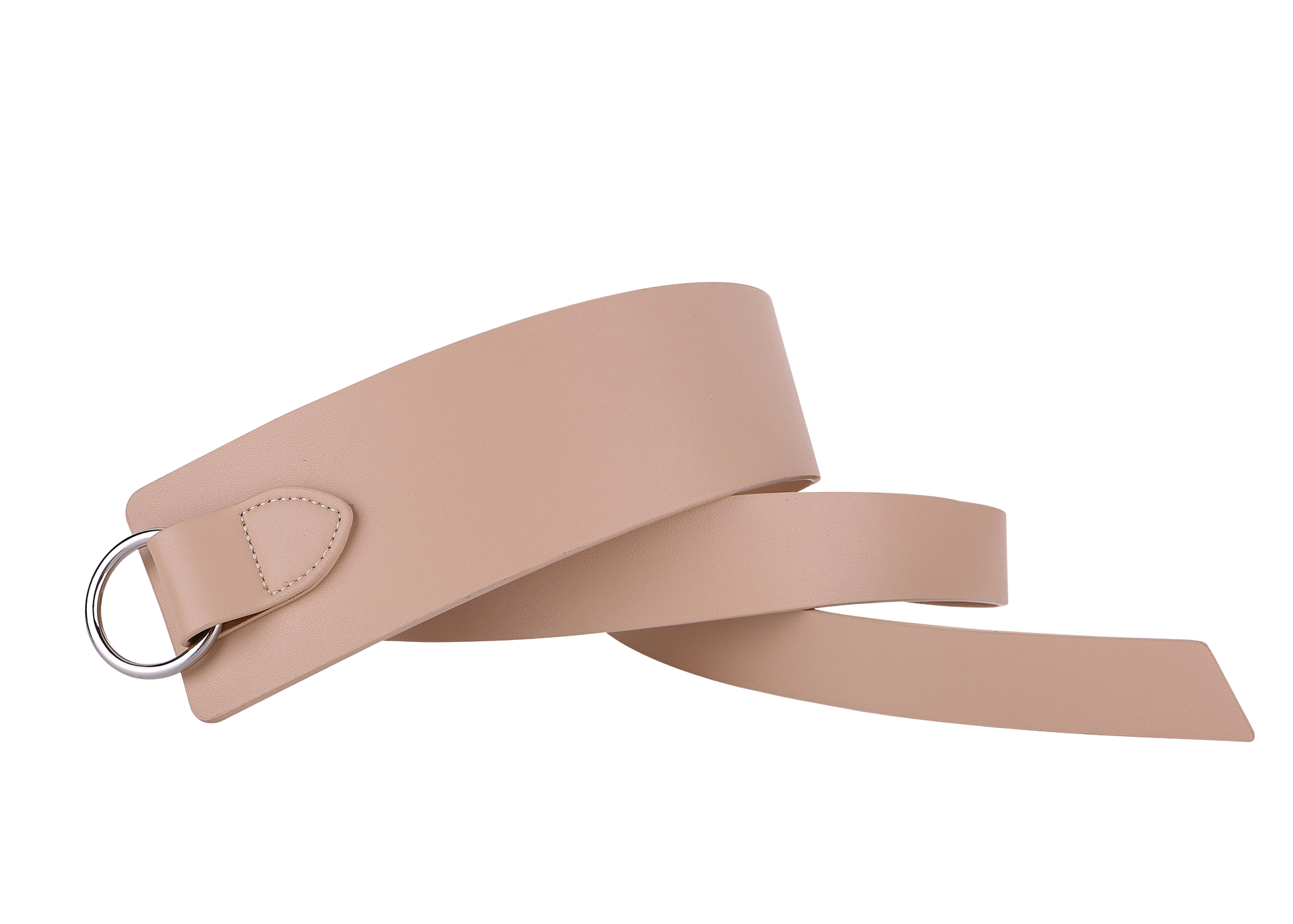 Ceinture femme Plume en cuir beige avec anneau argenté et fermeture à nouer