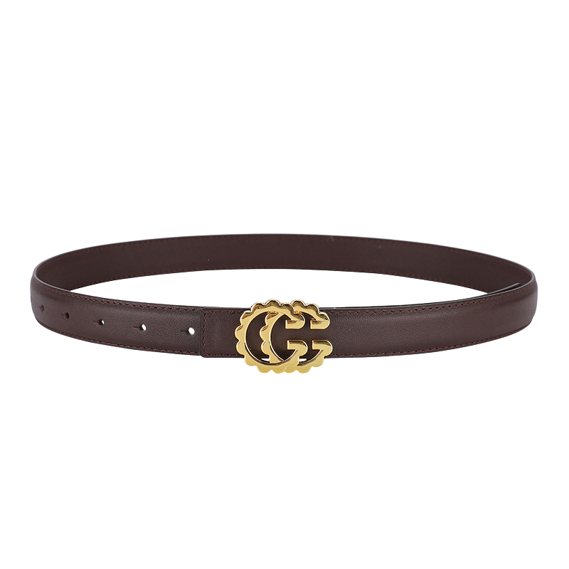 Ceinture femme Quitilla en cuir marron avec boucle dorée double G stylisée