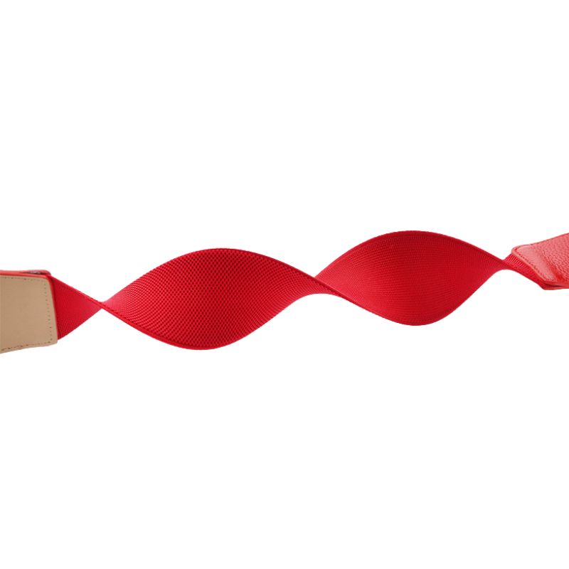 Ceinture femme Quitine 2 rouge en cuir pleine fleur avec partie élastique et boucle goutte d'eau dorée