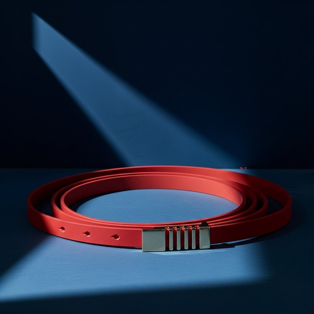 Ceinture Rafaëlle rouge en cuir pleine fleur de vachette avec boucle crochet clou dorée et anneaux décoratifs. #fullwidth