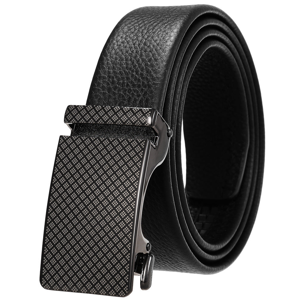 Ceinture homme Rémy en cuir noir texturé avec boucle automatique argentée à motif losanges