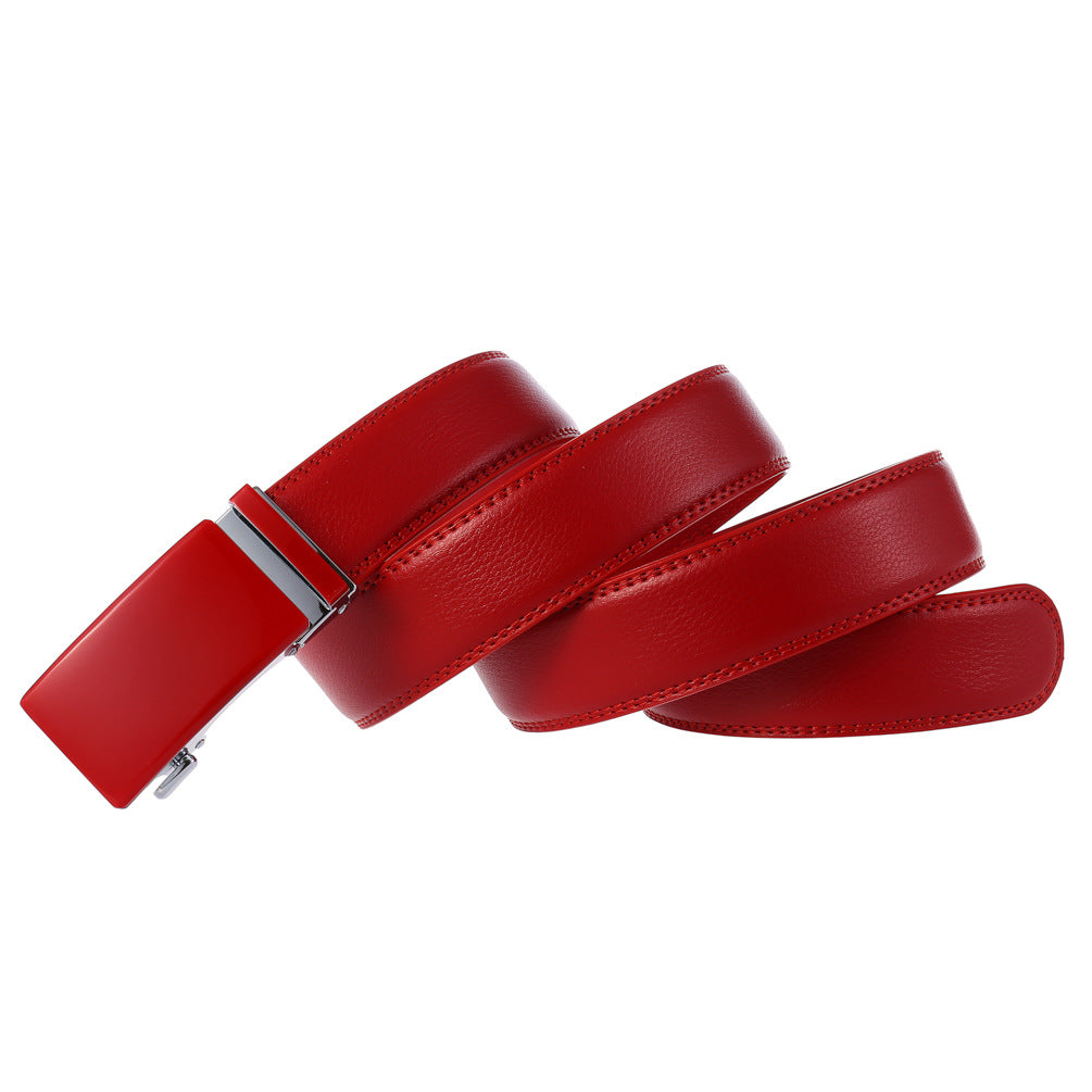 Ceinture homme Renoir rouge en cuir avec boucle automatique rectangulaire en alliage métallique et lanière texturée