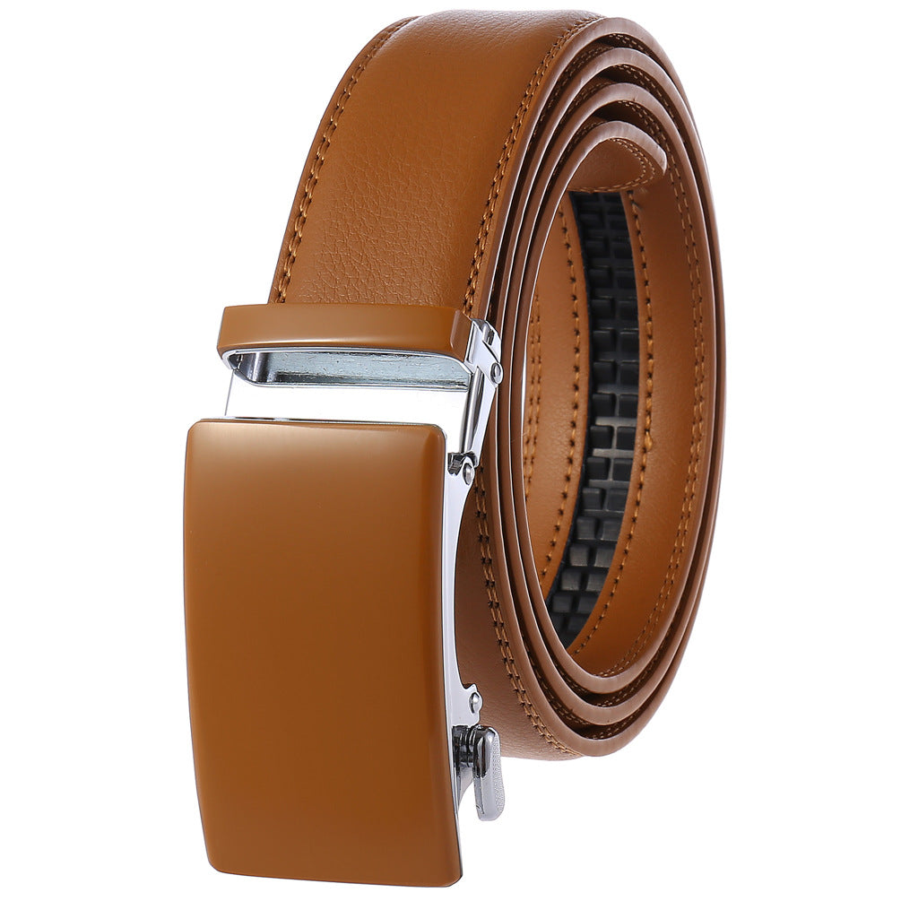 Ceinture homme Renoir marron en cuir avec boucle automatique rectangulaire en alliage métallique.