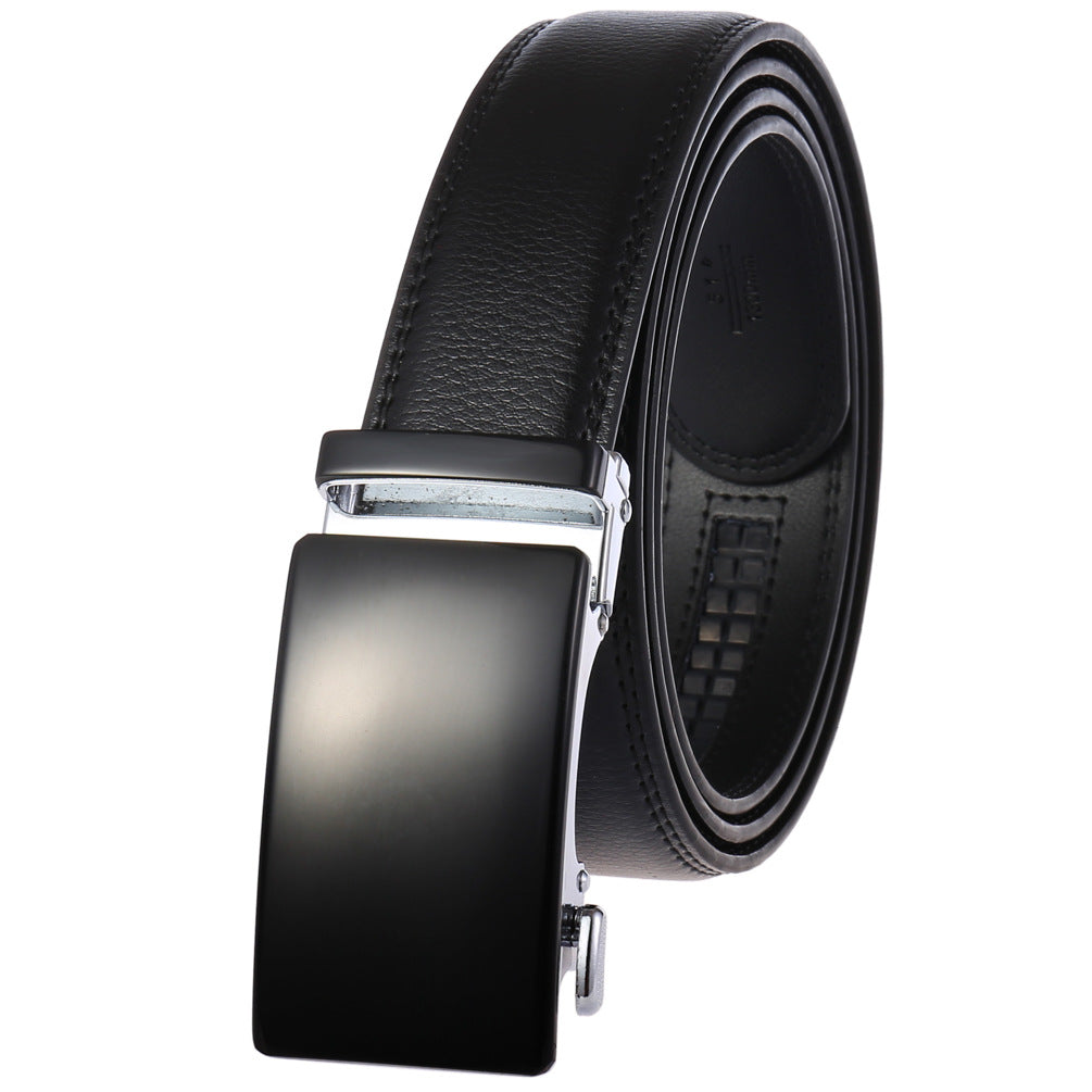 Ceinture pour homme Renoir noire, en cuir de vachette refendu avec une lanière texturée 20T, boucle automatique rectangulaire en alliage métallique.