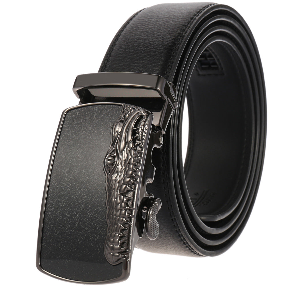 Ceinture homme Rimbaud en cuir noir avec boucle rectangulaire argentée et motif crocodile en relief