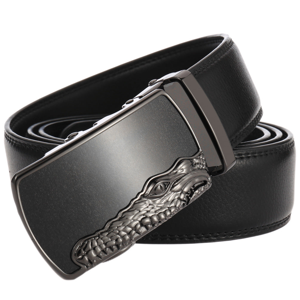 Ceinture homme Rimbaud en cuir noir avec boucle automatique argentée motif crocodile