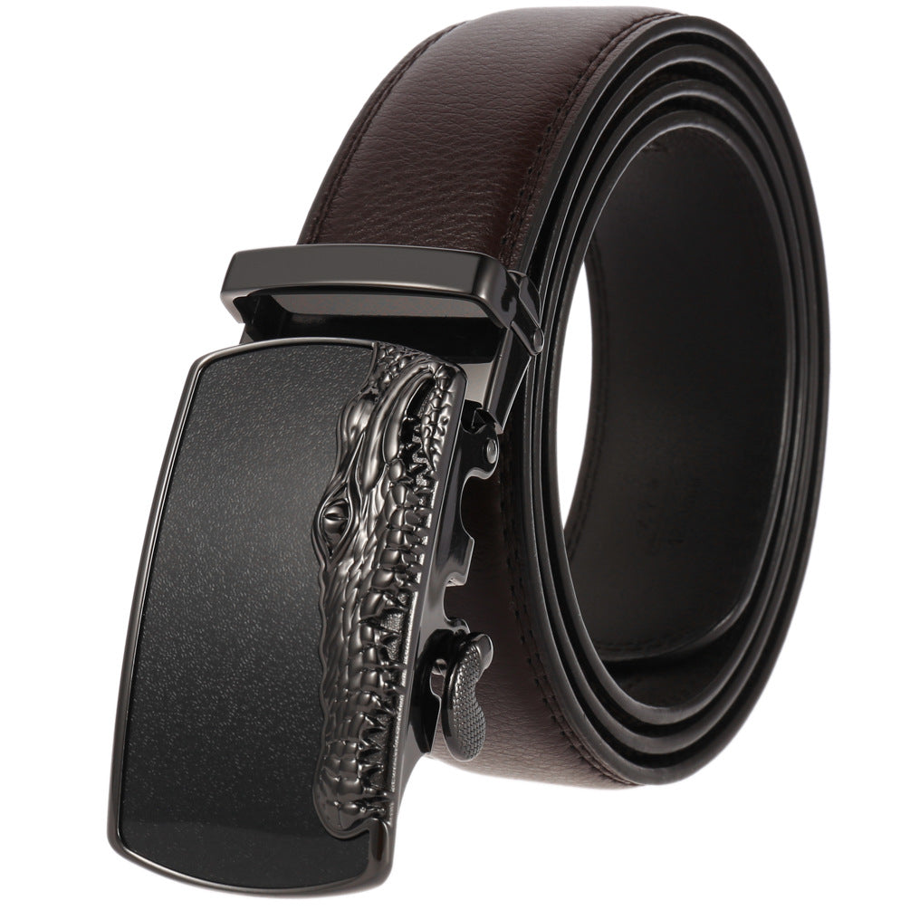 Ceinture homme Rimbaud en cuir café avec boucle automatique argentée ornée d'un motif crocodile