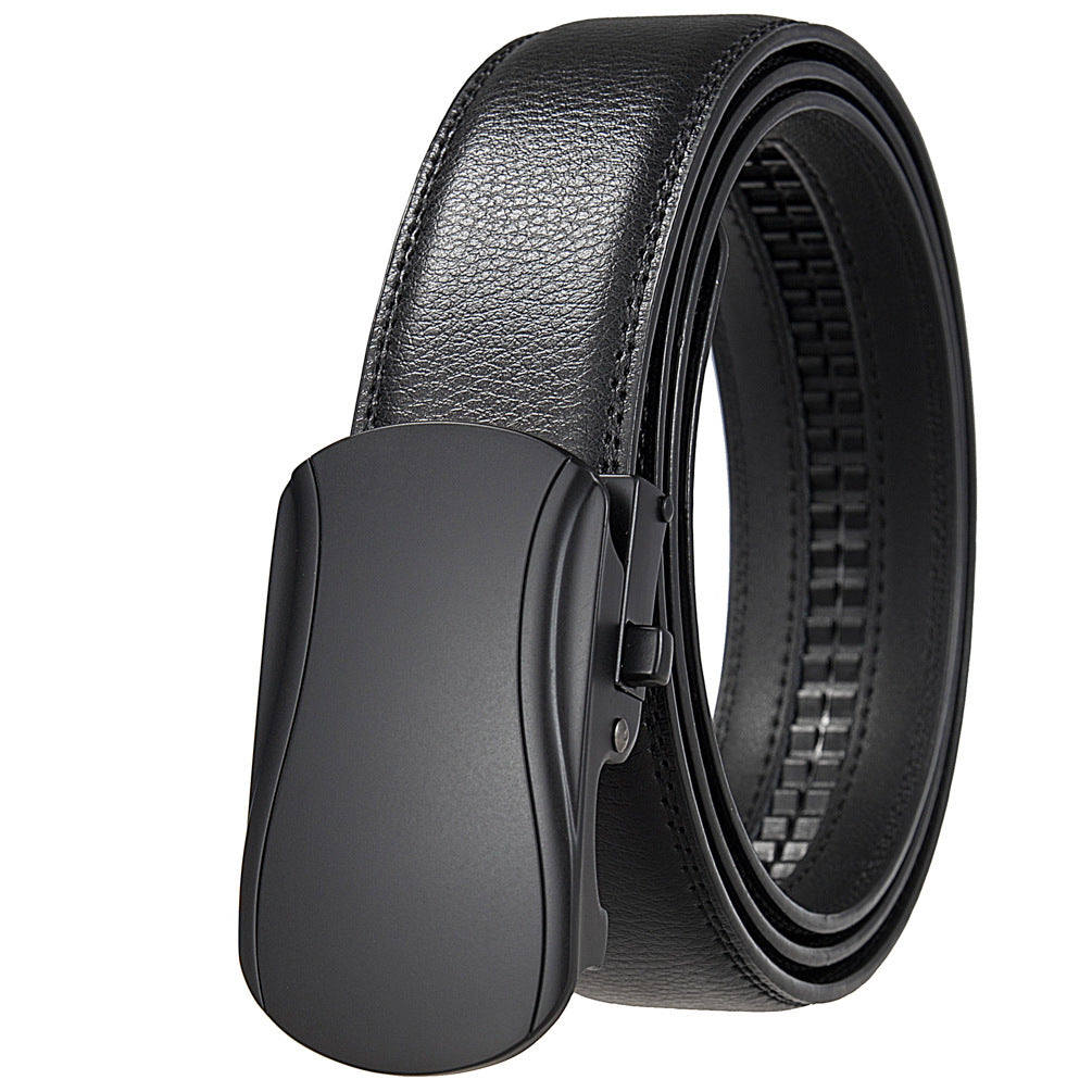 Ceinture Rive Gauche homme en cuir noir avec boucle automatique rectangulaire argentée. #fullwidth