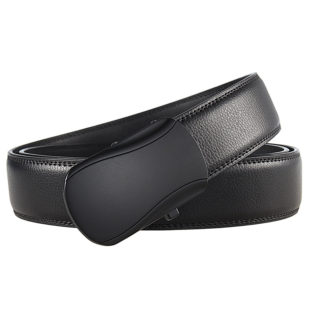 Ceinture Rive Gauche noire pour homme en cuir avec boucle automatique rectangulaire finition argentée.