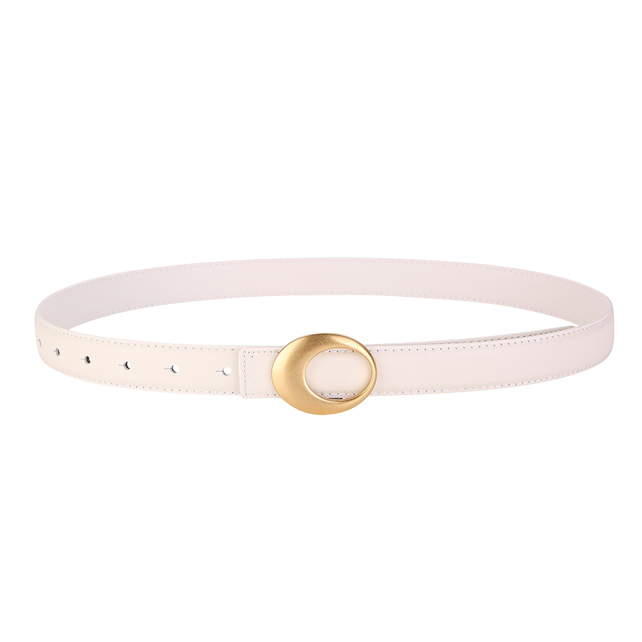 Ceinture femme Rosalie en cuir blanc avec boucle ovale dorée minimaliste