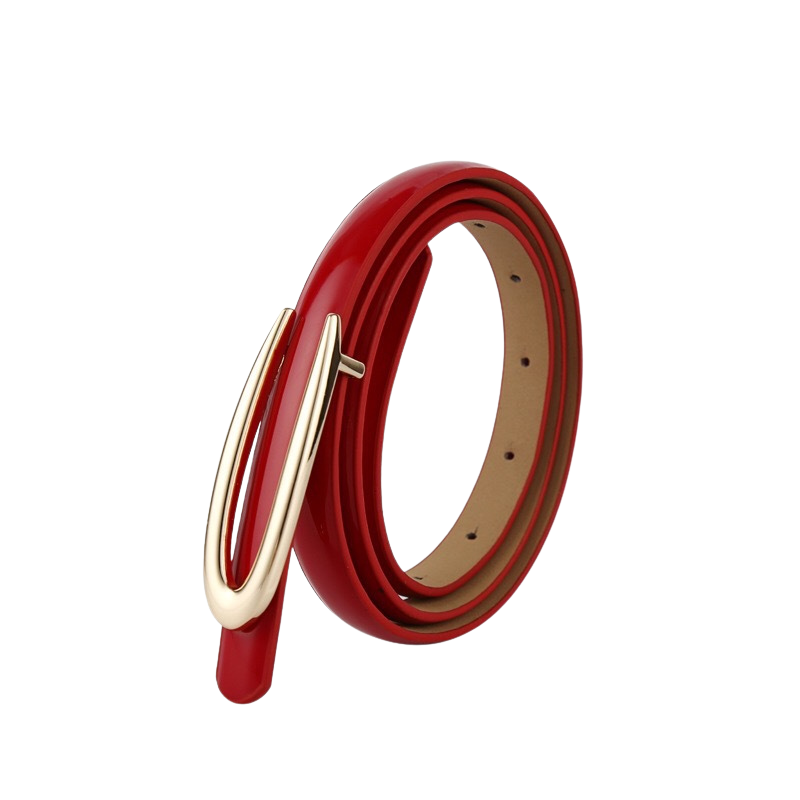 Ceinture fine rouge vernie Rubis avec boucle dorée en forme de C
