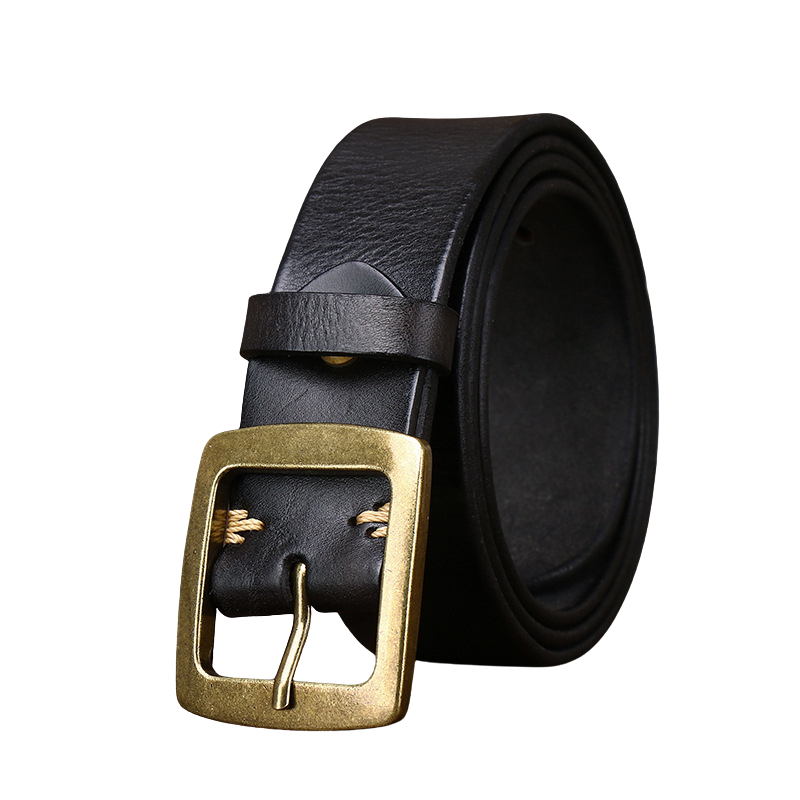 Ceinture homme Rustor en cuir pleine fleur noir avec boucle ardillon carrée dorée vieillie #fullwidth