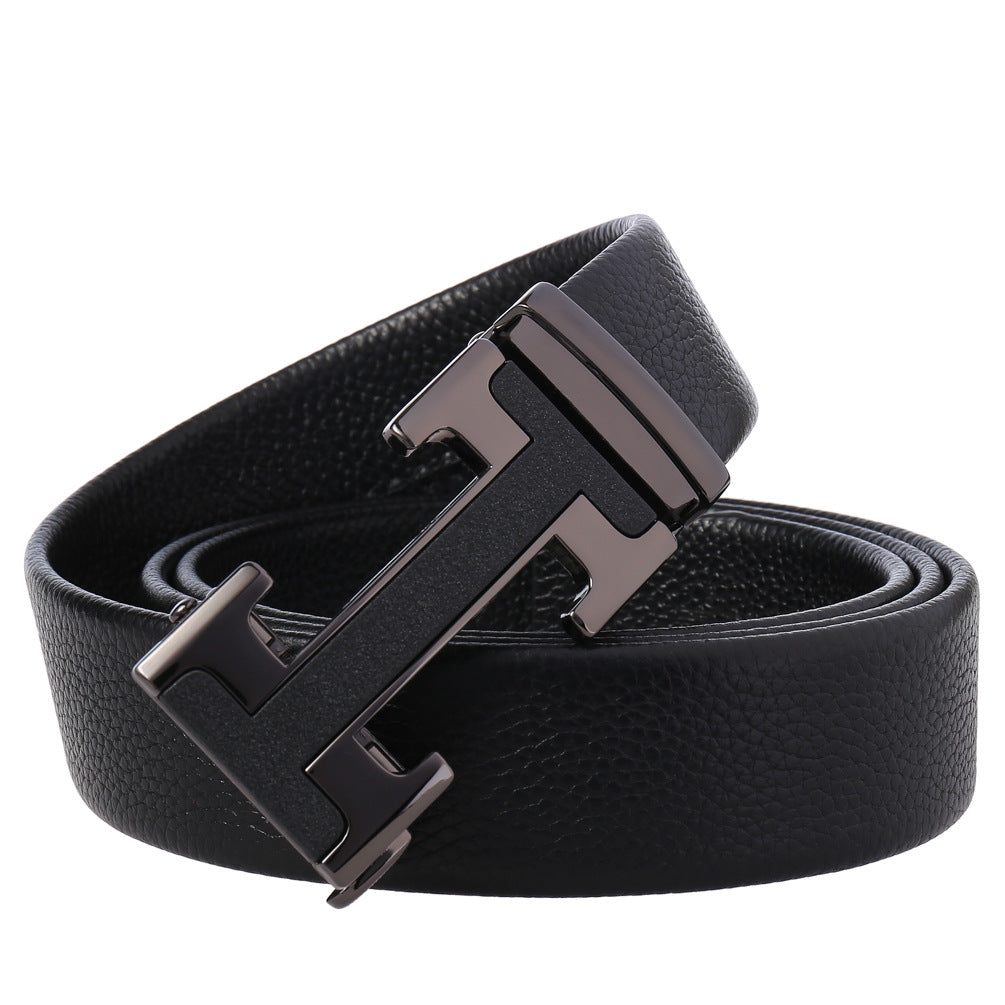 Ceinture Sacha en cuir noir texturé avec boucle automatique en H argenté