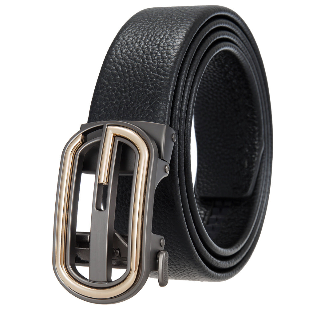 Ceinture Sacha Lux1 noire pour homme avec boucle automatique grise et dorée en alliage.