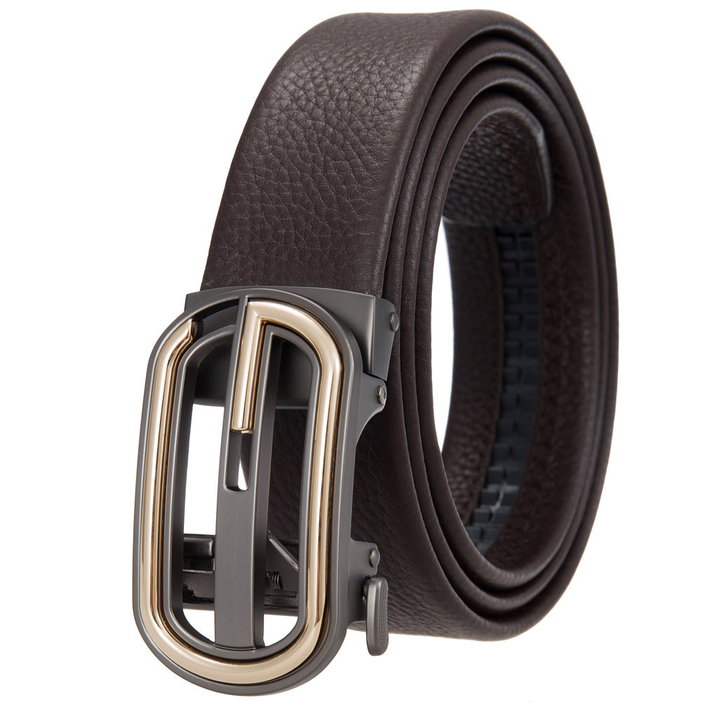 Ceinture pour homme Sacha Lux1 en cuir marron grainé avec boucle automatique argentée et dorée polie