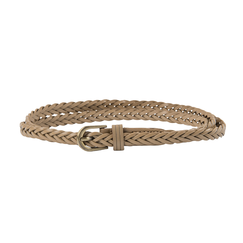Ceinture fine Salomé beige tressée en simili cuir avec boucle arrondie en alliage.
