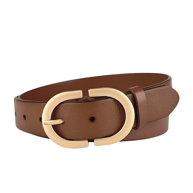 Ceinture Saphira marron en cuir pleine fleur avec boucle ovale allongée dorée