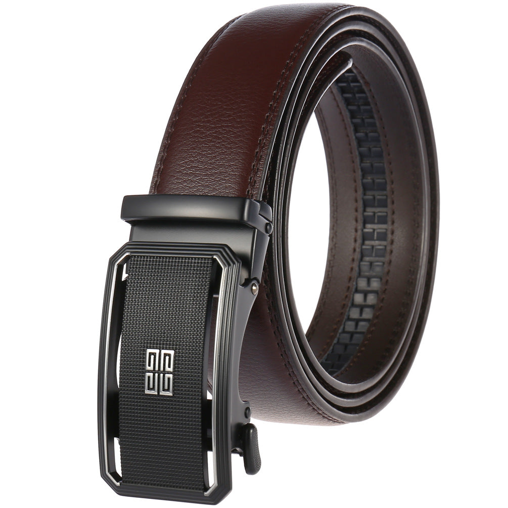 Ceinture homme Sartre en cuir marron café avec boucle automatique argentée et texturée