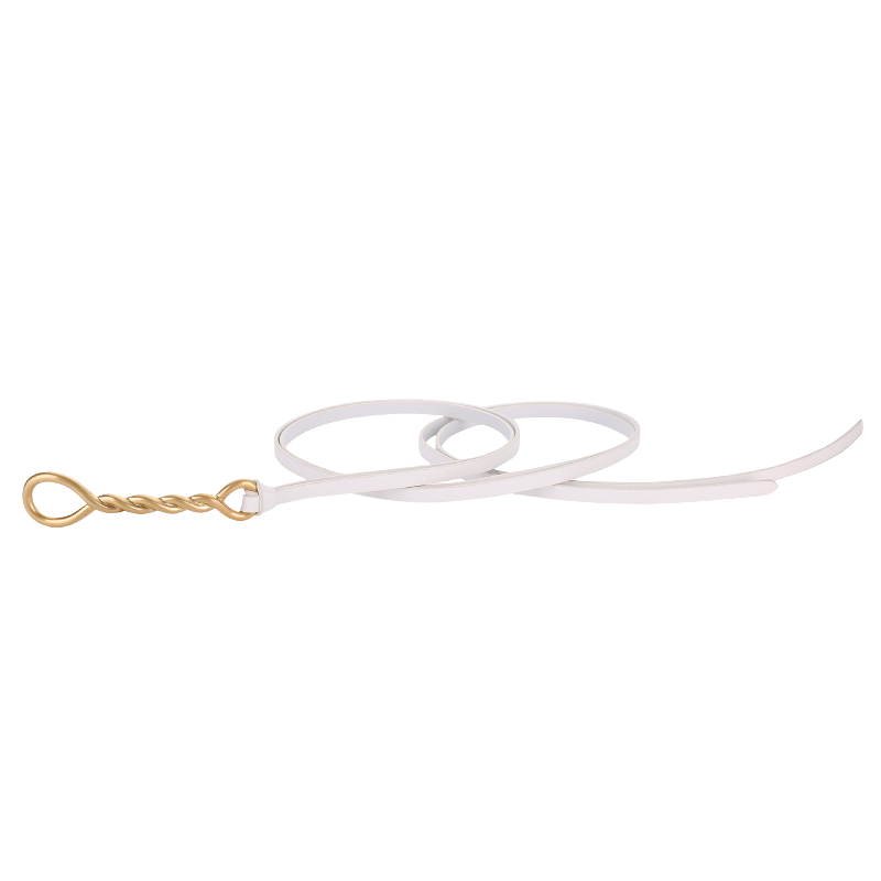 Ceinture fine blanche Séraphine en cuir de vachette avec un fermoir torsadé doré