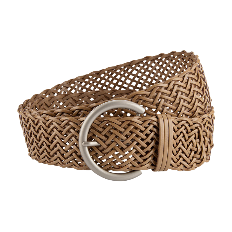 Ceinture femme Sereine en simili cuir recyclé tressé beige avec boucle argentée en forme de C
