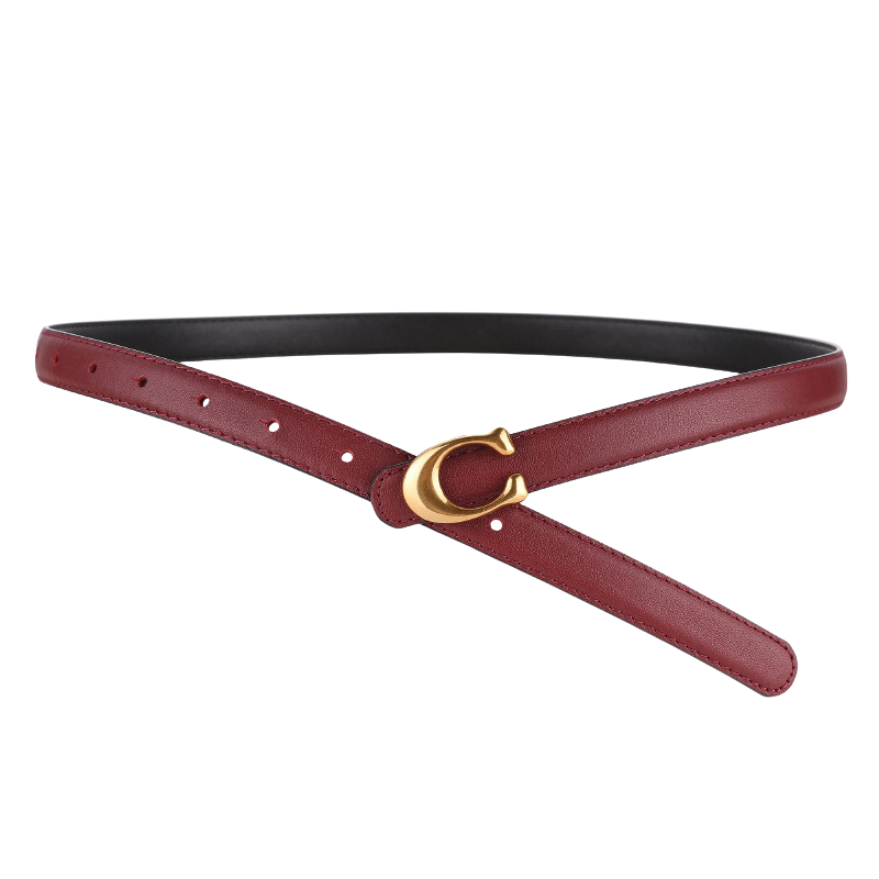 Ceinture fine femme Sublime en cuir bordeaux avec boucle dorée en forme de C stylisé