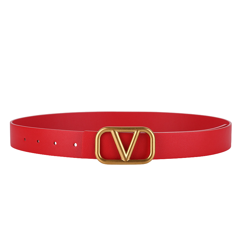 Ceinture Talitha rouge en cuir refendu avec boucle dorée ornée du logo en V