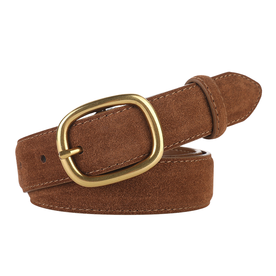 Ceinture femme Tendre en cuir marron suédé avec boucle ardillon ovale dorée