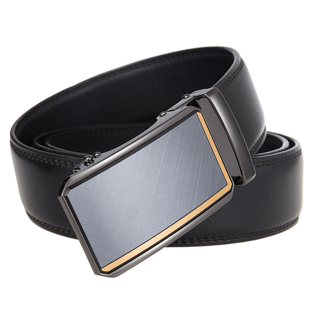 Ceinture homme Théo Lin 20 en cuir noir avec boucle automatique rectangulaire grise et dorée