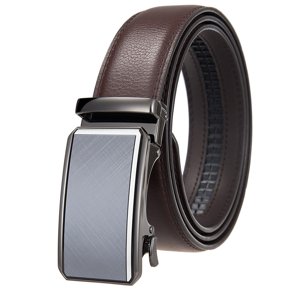 Ceinture homme Théo Lin 20 en cuir marron avec boucle automatique rectangulaire finition argentée