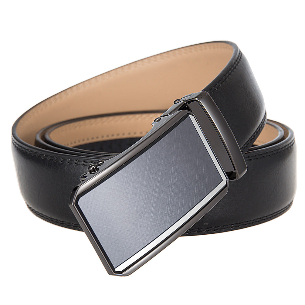Ceinture homme Théo Lin 60 en cuir noir avec boucle rectangulaire automatique argentée et finition chromée.