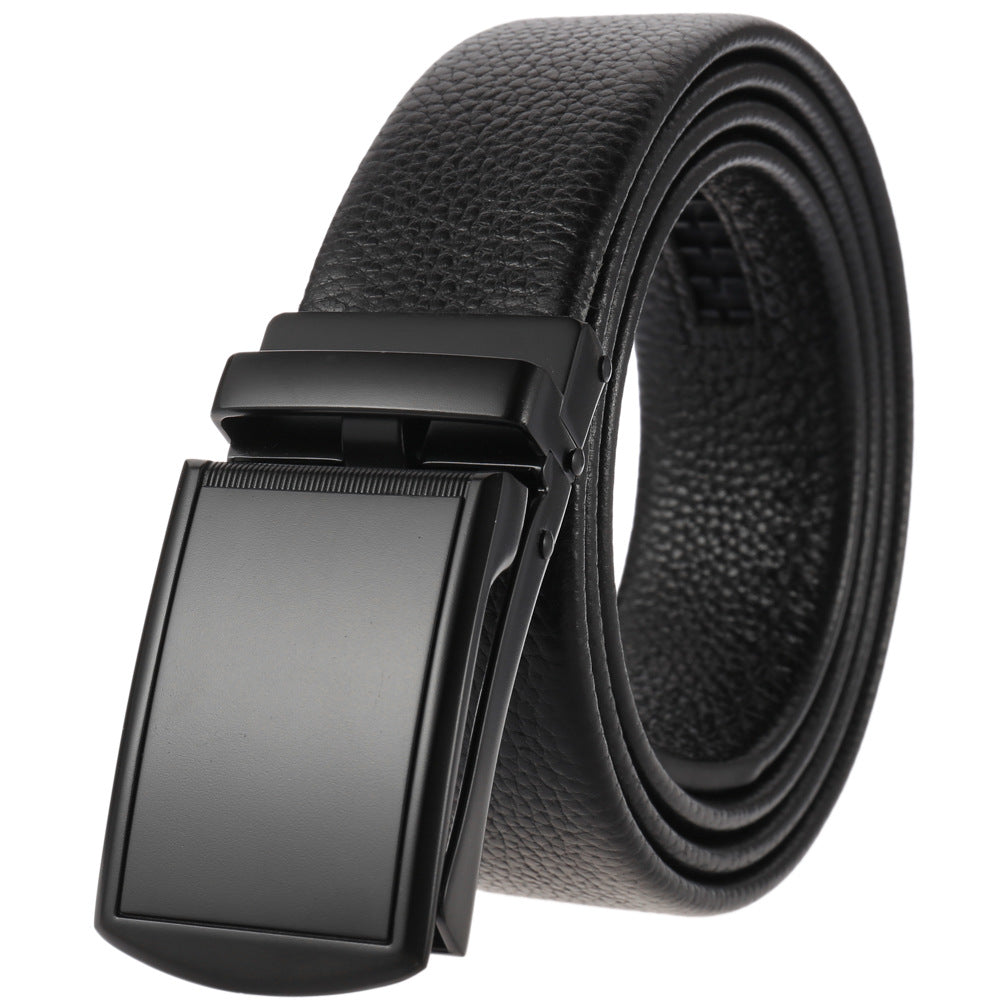 Ceinture homme Tom en cuir noir avec boucle automatique rectangulaire argentée