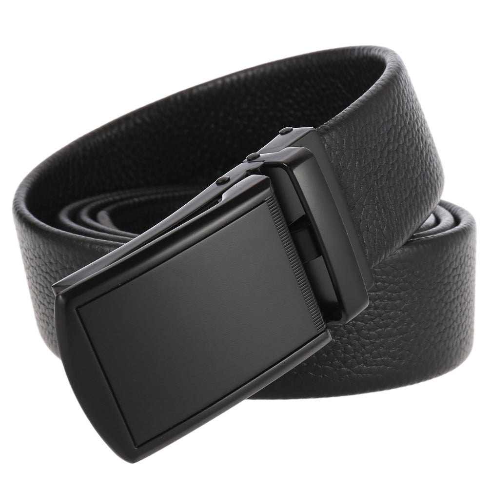 Ceinture Tom pour homme en cuir noir avec boucle automatique rectangulaire en métal noir