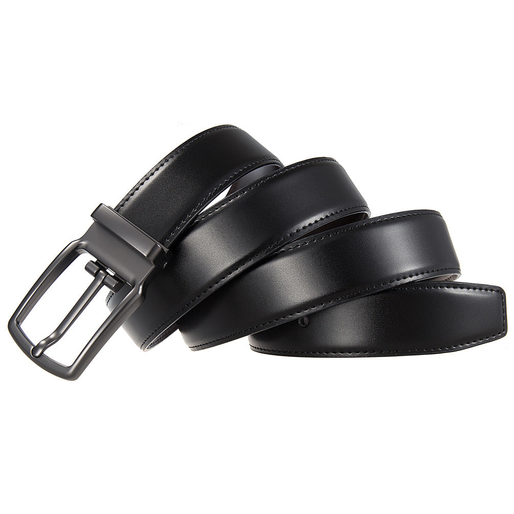 Ceinture homme TomCuir en cuir de vachette noir réversible avec boucle ardillon rotative gunmetal. #fullwidth