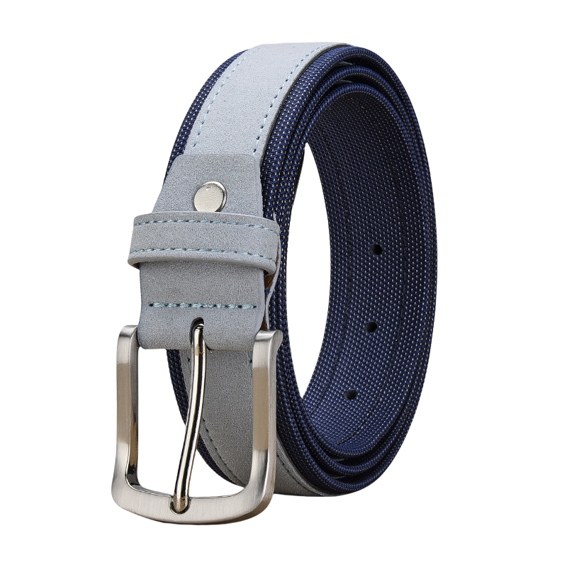 Ceinture pour homme TonyBleu en daim texturé bleu et gris avec boucle ardillon argentée