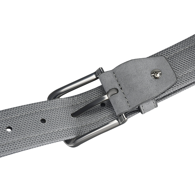 Ceinture homme TonyBleu en daim texturé gris avec boucle ardillon rectangulaire argentée.