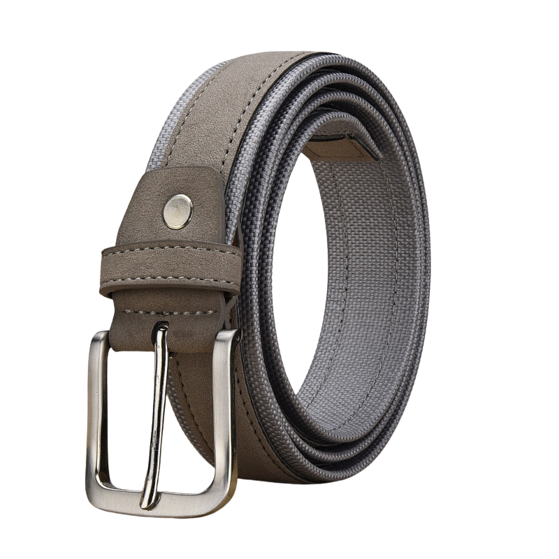 Ceinture pour homme TonyBleu en daim texturé gris foncé, avec boucle ardillon rectangulaire argentée.