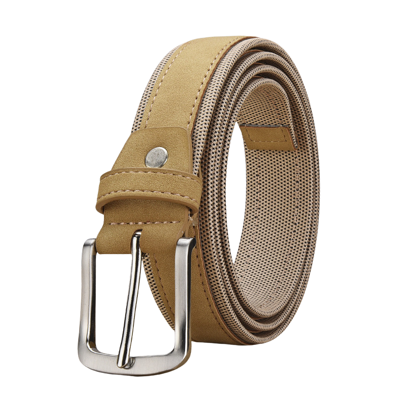 Ceinture pour homme TonyBleu en daim texturé beige foncé avec boucle ardillon argentée et tissu Oxford.