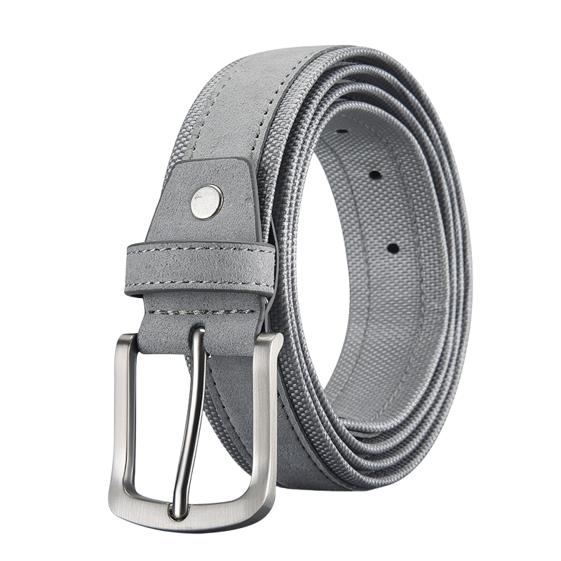 Ceinture pour homme TonyBleu en daim texturé gris avec boucle ardillon rectangulaire argentée.