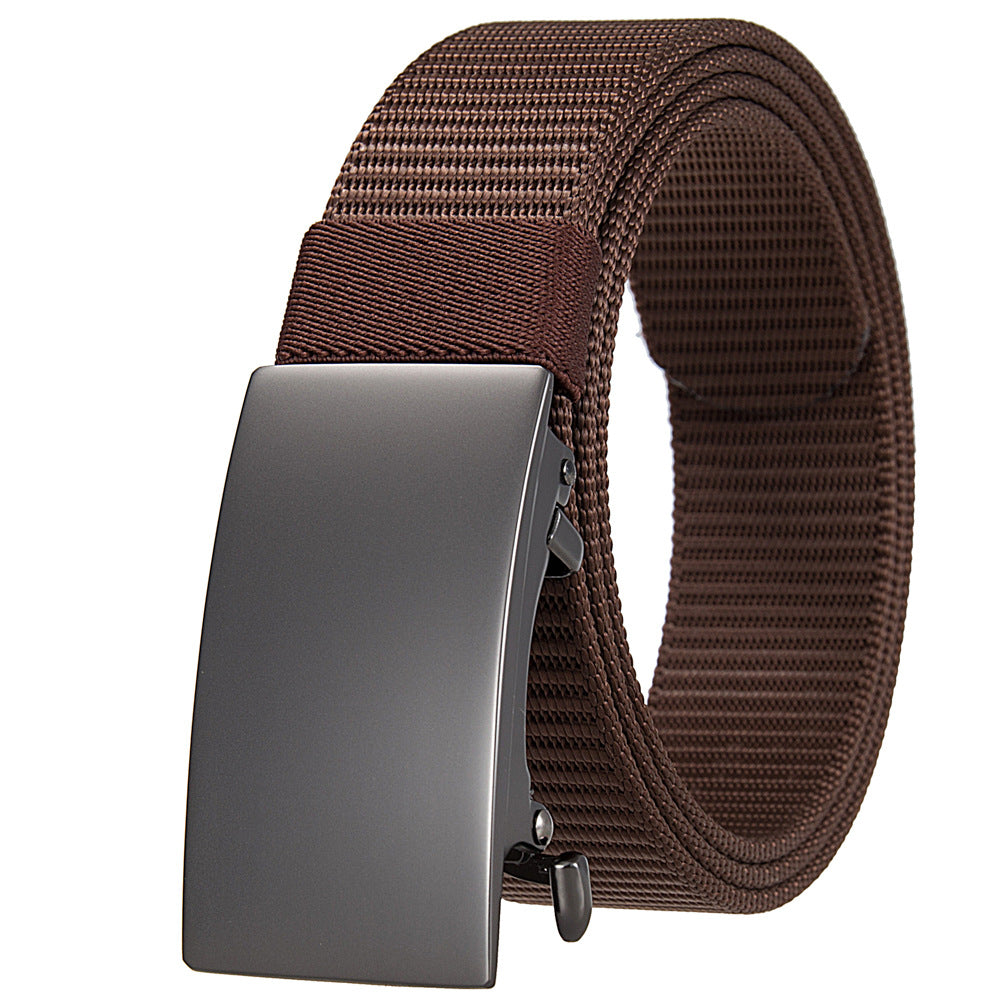 Ceinture Tresson marron pour homme avec boucle rectangulaire automatique en alliage et lanière tressée en tissu