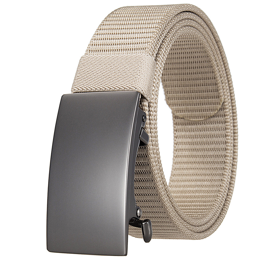 Ceinture Tresson homme beige en tissu tressé avec boucle automatique rectangulaire grise #fullwidth