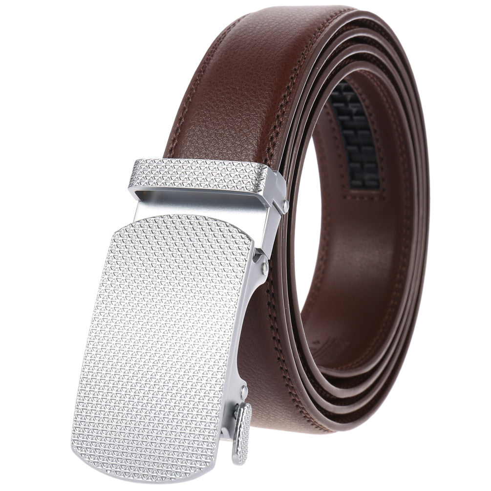 Ceinture Turbigo 20 pour homme en cuir marron foncé avec boucle automatique argentée texturée #fullwidth