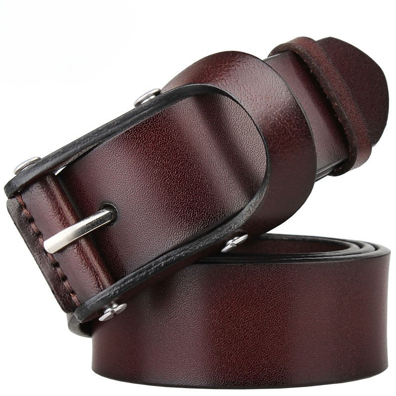 Ceinture pour homme Urbain en cuir refendu de vachette marron avec boucle ardillon rectangulaire en cuir hypoallergénique.
