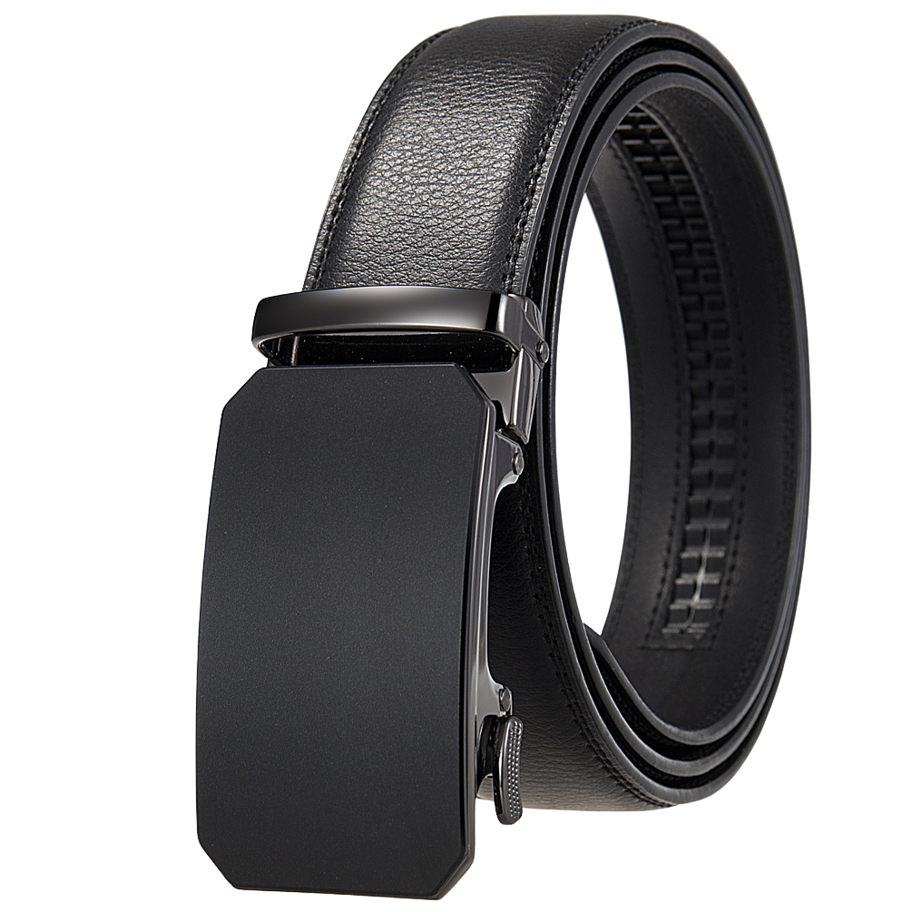 Ceinture homme Valentin 1 noire en cuir de vachette avec boucle automatique rectangulaire finition noire mate.