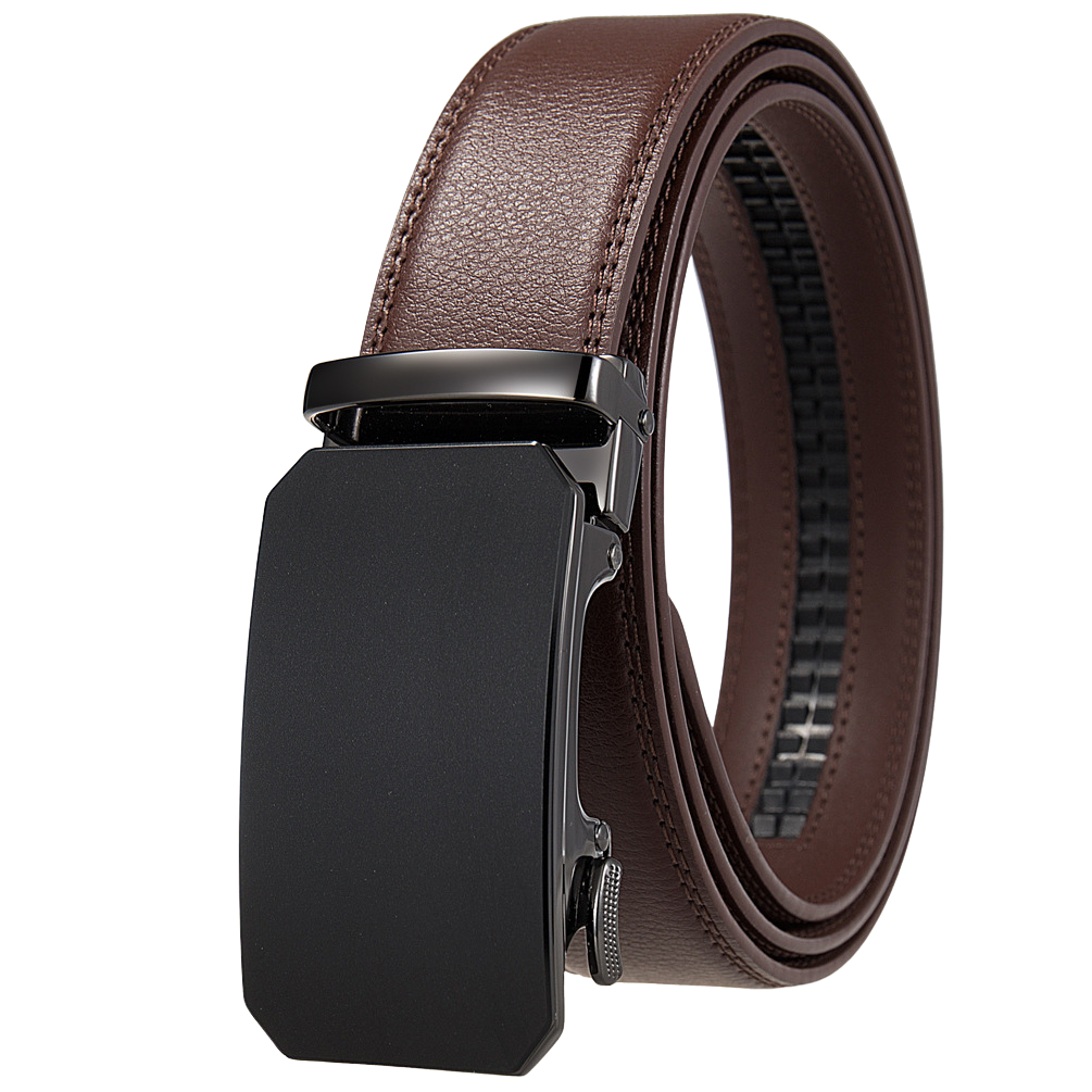 Ceinture homme Valentin 1 en cuir de vachette marron grainé avec boucle automatique rectangulaire finition noire mate.