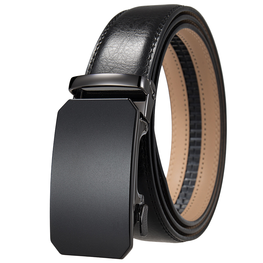 Ceinture pour homme Valentin 2 en cuir noir avec boucle automatique rectangulaire noire mate et système de rail intérieur sans trous pour un ajustement parfait.
