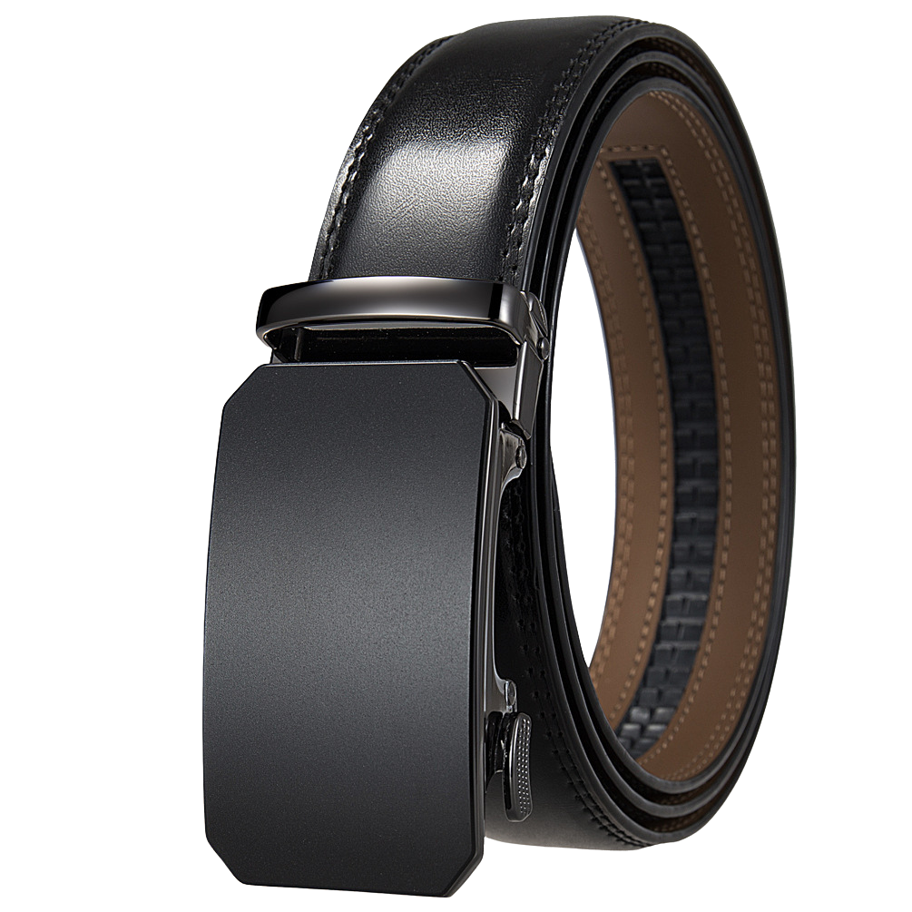 Ceinture homme Valentin 3 noire en cuir lisse avec boucle automatique rectangulaire noire mate et système de rail sans trous.