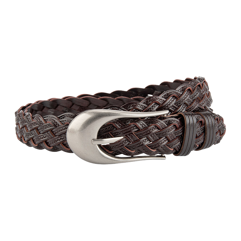 Ceinture femme Valeur en simili cuir tressé marron avec boucle argentée mate en forme de goutte d'eau