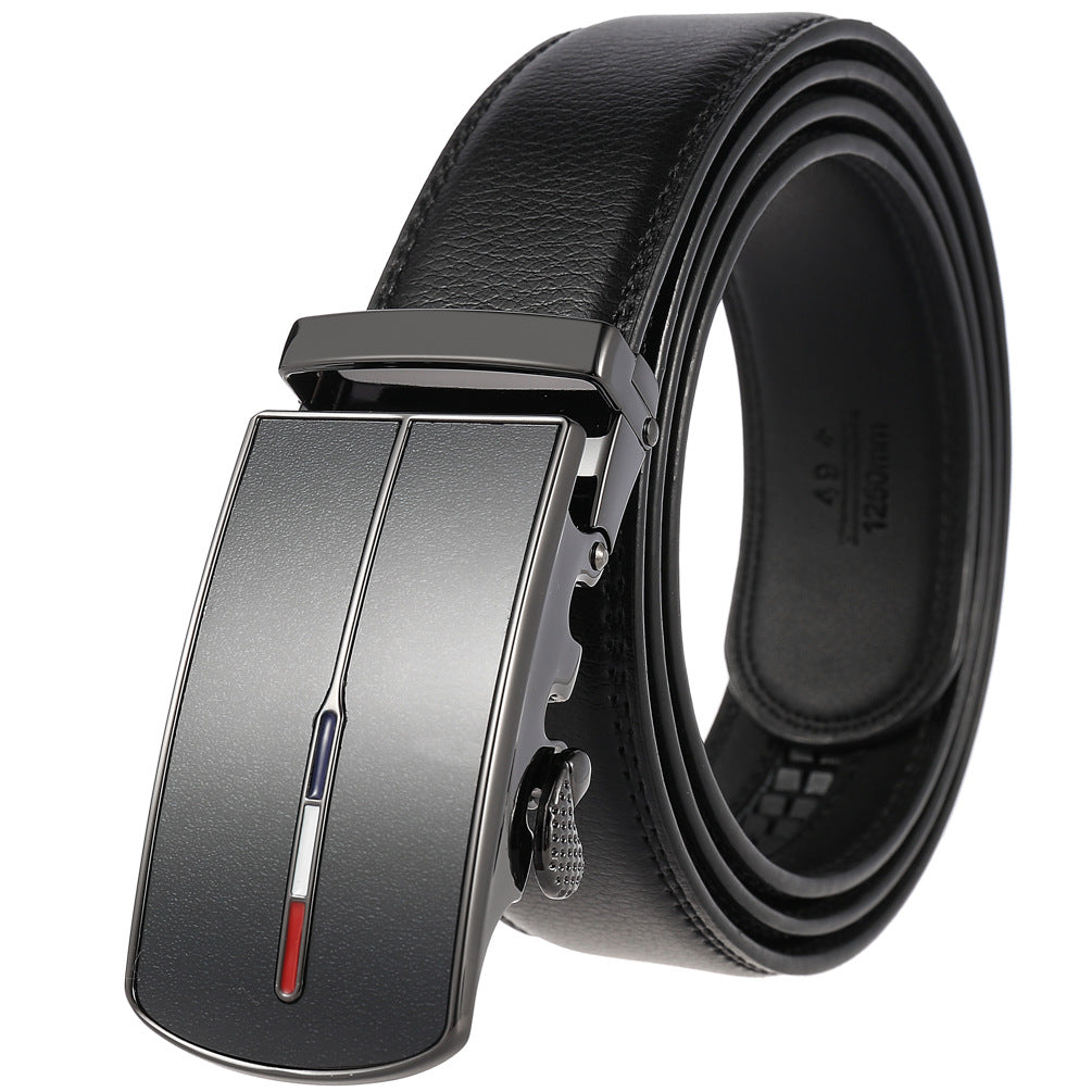 Ceinture Vaugirard 20 noire pour homme avec boucle automatique rectangulaire en métal gunmetal et détails tricolores. #fullwidth